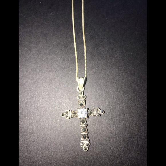 Jewelry - Marcasite cross with crystals in the center